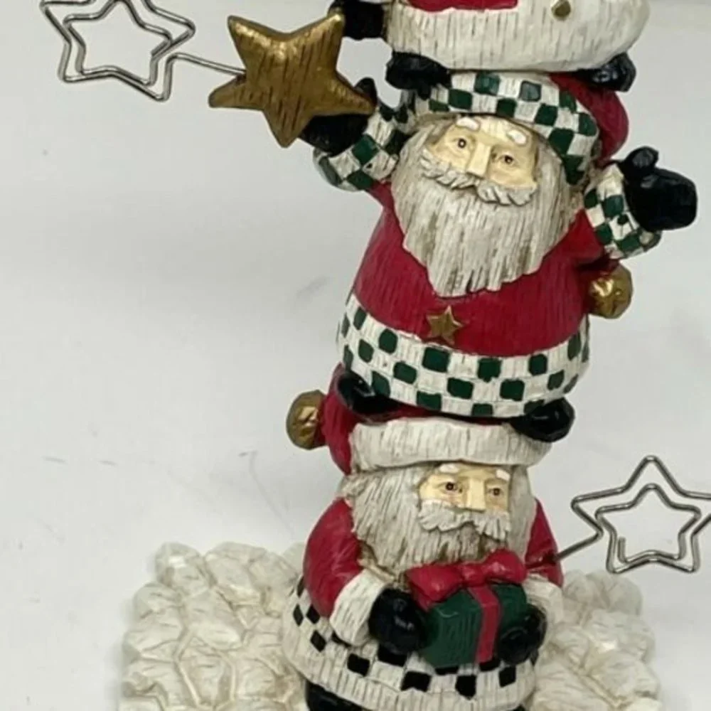 Christmas Stocking Holder Stacked Santa Claus Mantel Shelf Metal‎ Hook Photo